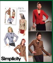 4081 Simplicity  RETRO 40S LINED 1-3 BUTTON JACKET PATTERN 8=24 2 SZS CHOICE UNCUT